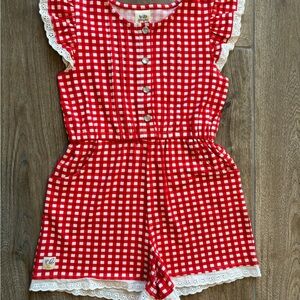Wildflowers Girls Red Gingham Romper Sz 4